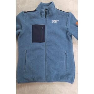 SCANDINAVIAN EXPLORER Fleece Jacket Womens XL Blue Full Zip pockets leather logo
